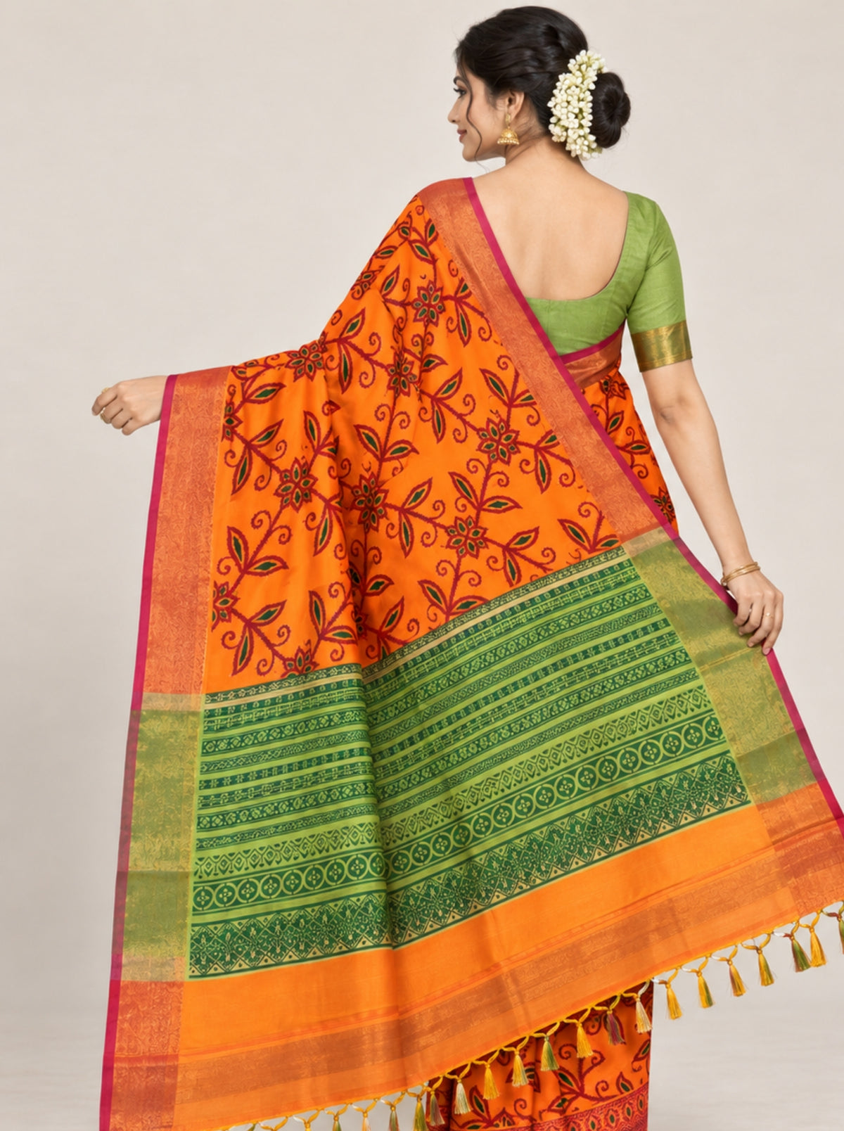 Mustard Orange Ikkat Silk Saree